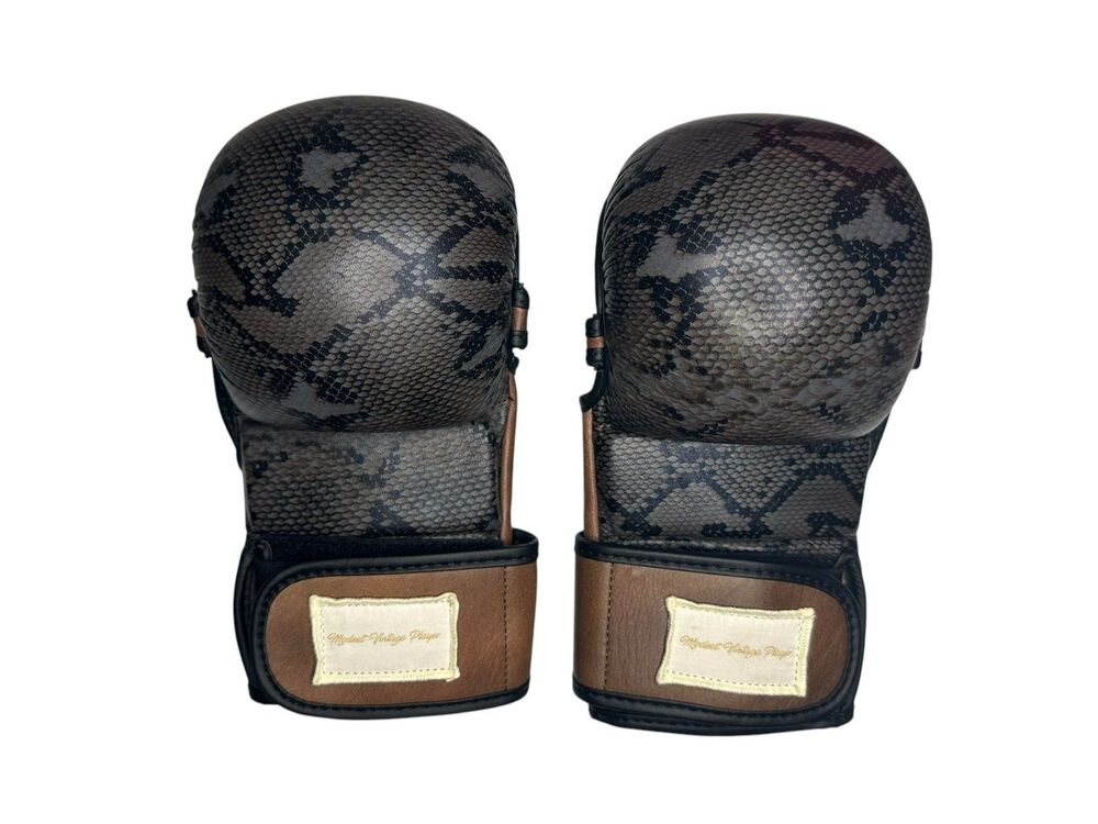 Modest Vintage Player Pro Snake Print Leather Hybrid MMA Gloves